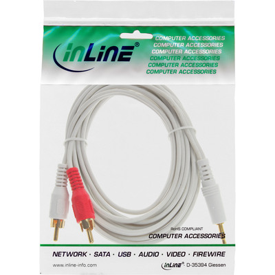 InLine® Cinch/Klinke Kabel, 2x Cinch Stecker an 3,5mm Klinke Stecker, weiß / gold, 7,5m (Produktbild 11)