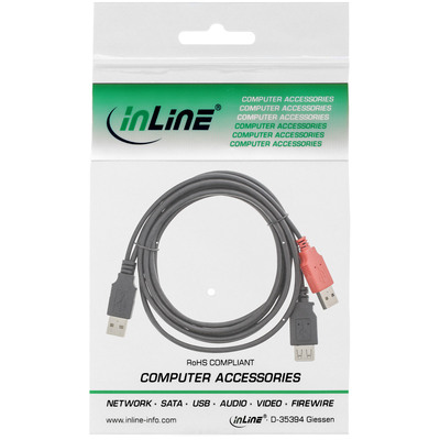 InLine® USB 2.0 Y-Anschlusskabel, 2x Stecker A an Buchse A, 0,2m (Produktbild 2)