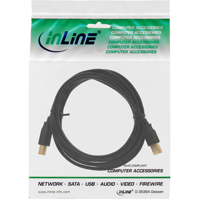 InLine® USB 2.0 Kabel, A an B, schwarz, Kontakte gold, 1m (Produktbild 2)