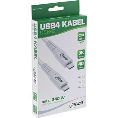 InLine® USB4 Kabel, USB-C Stecker/Stecker, PD 240W, 8K60Hz, TPE, weiß, 2m (Produktbild 2)