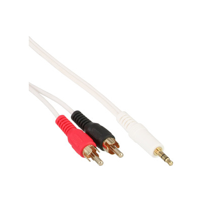 InLine® Cinch/Klinke Kabel, 2x Cinch Stecker an 3,5mm Klinke Stecker, weiß / gold, 7,5m