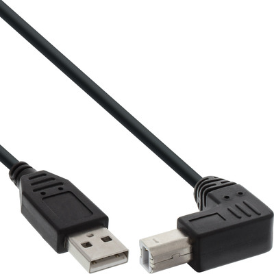 InLine® USB 2.0 Kabel, A an B unten abgewinkelt, schwarz, 1m (Produktbild 1)