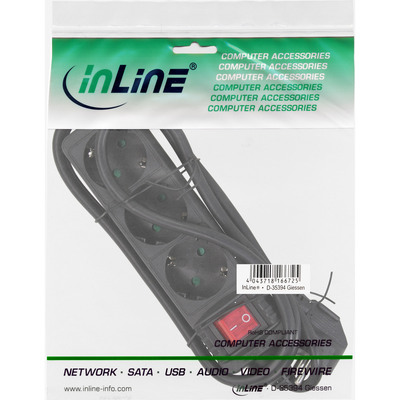 InLine® Steckdosenleiste, 3-fach Schutzkontakt, mit Schalter, schwarz, 3m (Produktbild 2)