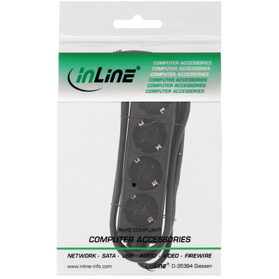 InLine® Steckdosenleiste, 4-fach Schutzkontakt schwarz, 3m (Produktbild 2)