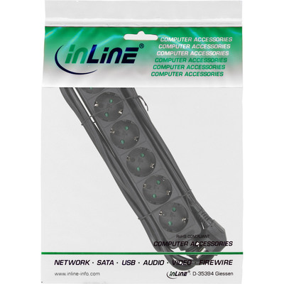 InLine® Steckdosenleiste, 6-fach Schutzkontakt, schwarz, 1,5m (Produktbild 2)