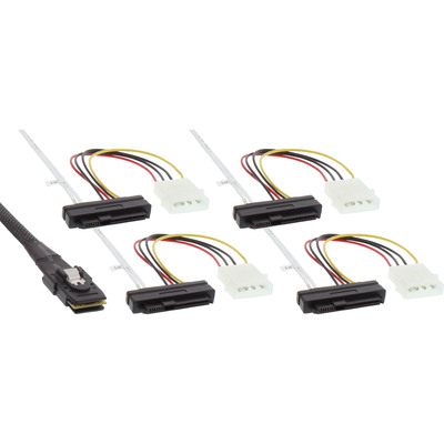 InLine® SAS Anschlusskabel, Mini-SAS SFF-8087 an 4x SAS + Strom, SAS HDD an Controller, 0,75m (Produktbild 1)