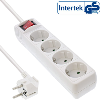 InLine® Steckdosenleiste, 4-fach Schutzkontakt, mit Schalter, weiß, 1,5m (Produktbild 1)