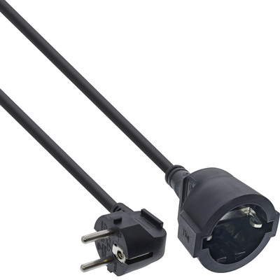 InLine® Strom-Verlängerung Schutzkontakt Stecker gewinkelt / Buchse, schwarz,10m