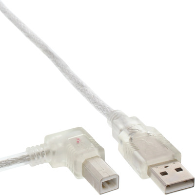 InLine® USB 2.0 Kabel, A an B links abgewinkelt, transparent, 2m (Produktbild 1)