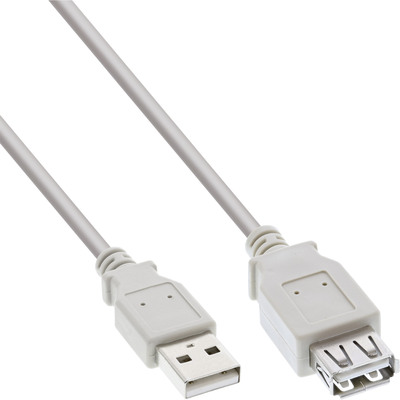 InLine® USB 2.0 Verlängerung, Stecker / Buchse, Typ A, beige/grau, 2m (Produktbild 1)