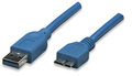 USB3.0 Anschlusskabel Stecker Typ A - Stecker Micro B, Blau 3 m - Artikel-Nr: ICOC-MUSB3-A-030
